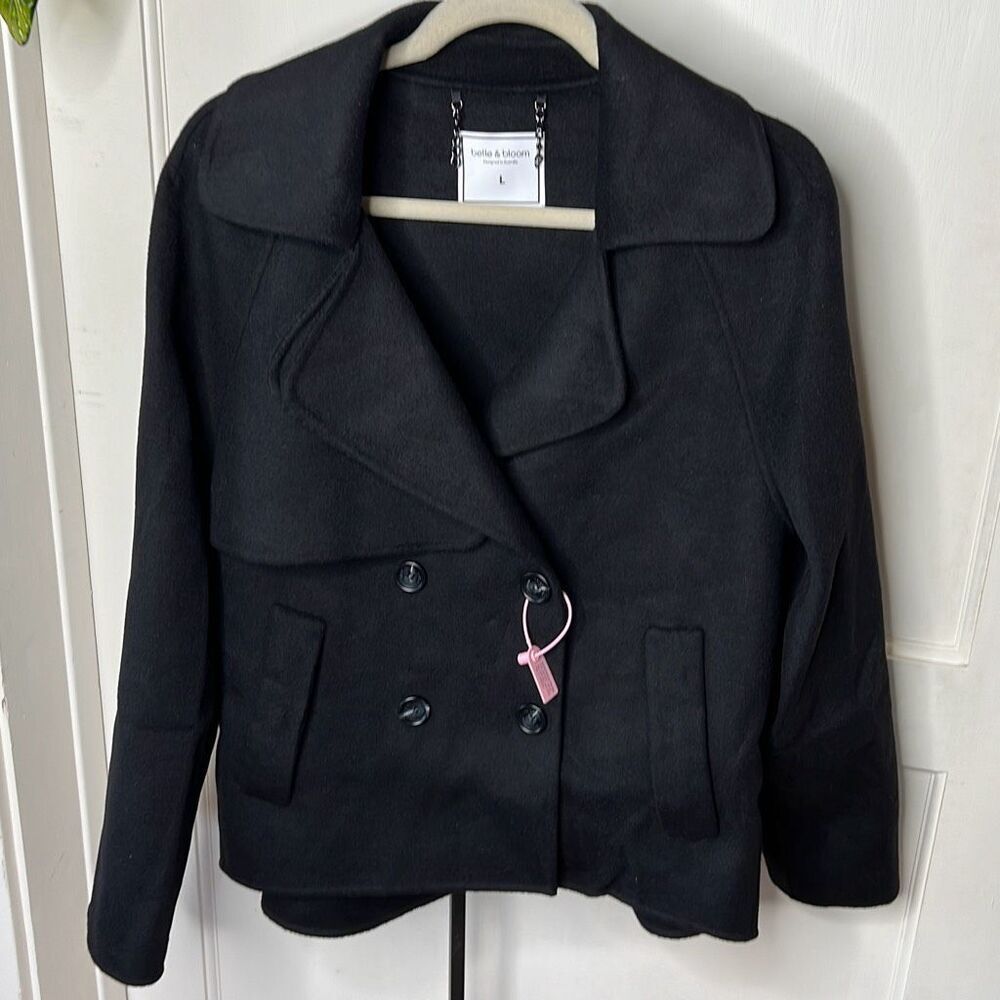 Belle & Bloom I'm Yours Wool Blend Peacoat Black Nwot Size Large - Picture 2 of 9